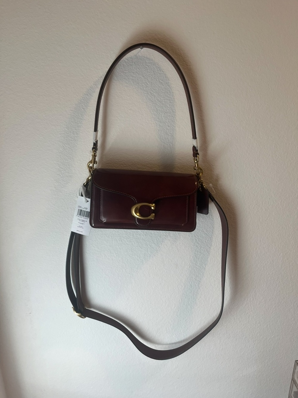 Coach White and Burgundy Leather Crossbody Bag with Gold Hardware